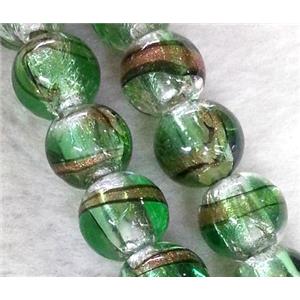 lampwork bead within silver foil and stripe, round, 12mm dia