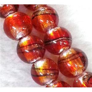 lampwork bead within silver foil and stripe, round, 12mm dia