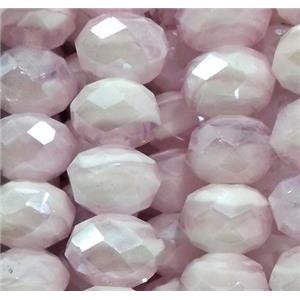 lampwork beads, faceted rondelle, pink, approx 12mm dia