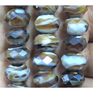 lampwork bead, faceted rondelle, coffee, approx 12mm dia