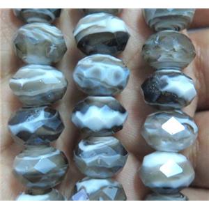 lampwork bead, faceted rondelle, grey, approx 12mm dia