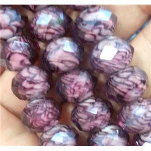lampwork beads, faceted rondelle, purple, approx 12mm dia