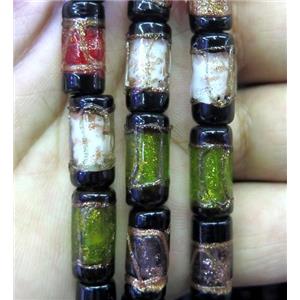 lampwork bead, tube, mixed color, approx 8x16mm
