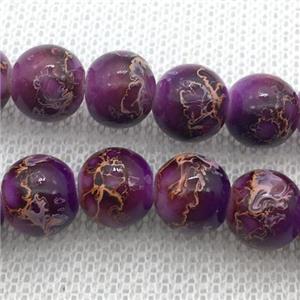 purple Lampwork Glass Beads with painted, round, approx 8mm dia, 50pcs per st