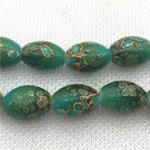 green Lampwork Glass rice Beads with painted, approx 10x15mm, 25pcs per st