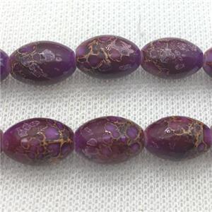 purple Lampwork Glass rice Beads with painted, approx 10x15mm, 25pcs per st