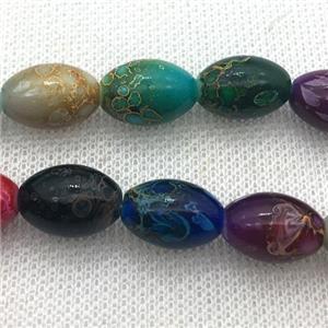 Lampwork Glass rice Beads with painted, mixed color, approx 10x15mm, 25pcs per st