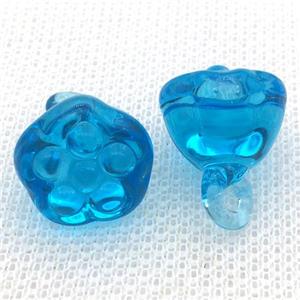 blue Lampwork Glass lotus pendant, transparent, approx 15-18mm