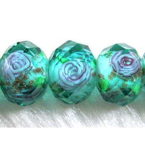 Lampwork Glass bead, faceted wheel, flower,, 9x12mm