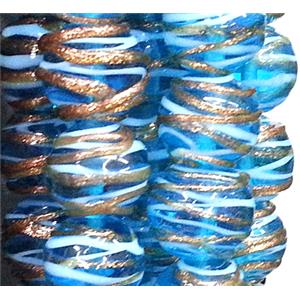 glass lampwork beads with goldsand line, round, blue, 12mm dia