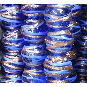 glass lampwork beads with goldsand line, round, blue, 12mm dia