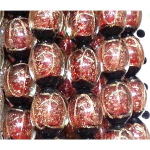 glass lampwork beads with goldsand line, barrel, red, 16x22mm