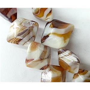 Plated Lampwork glass bead, square, approx 17x17mm
