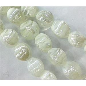plated Lampwork glass bead, white, approx 12x16mm