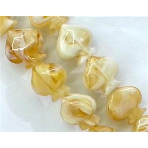 plated Lampwork glass bead, heart, yellow, approx 17x17mm