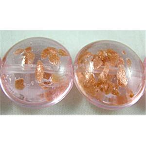 lampwork glass beads with goldsand, flat-round, pink, 20mm dia, 20pcs per st