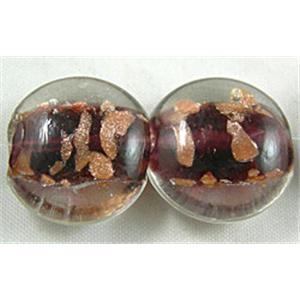 lampwork glass beads with goldsand, flat-round, deep-purple, 15mm dia, 25pcs per st