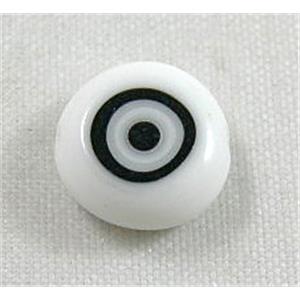 lampwork glass beads with evil eye, flat-round, white, 12mm dia, 33pcs per st