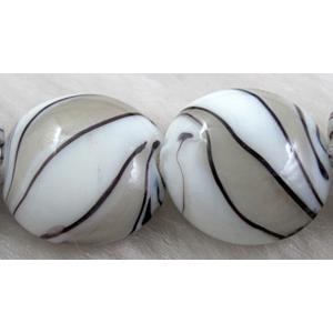 zebra lampwork glass beads, flat-round, grey, 20mm dia