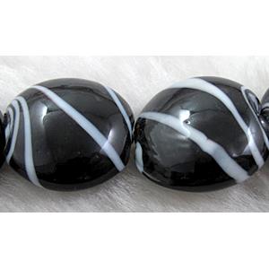 zebra lampwork glass beads, flat-round, black, 20mm dia