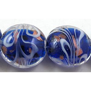 stripe lampwork glass beads, flat-round, deep-blue, 20mm dia, 20pcs per st