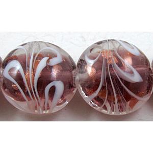 stripe lampwork glass beads, flat-round, purple, 20mm dia, 20pcs per st