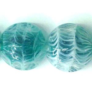 lampwork glass beads, flat-round, line, aqua, 20mm dia, 20pcs per st
