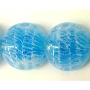 lampwork glass beads, flat-round, line, blue, 20mm dia, 20pcs per st