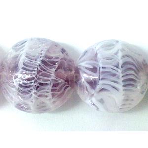 lampwork glass beads, flat-round, line, purple, 20mm dia, 20pcs per st