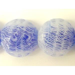 lampwork glass beads, flat-round, line, deep-blue, 20mm dia, 20pcs per st
