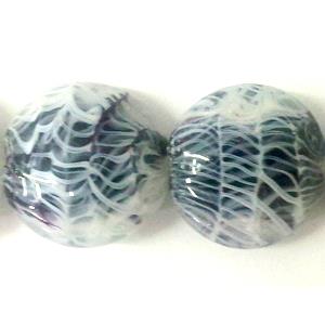 lampwork glass beads, flat-round, line, black, 20mm dia, 20pcs per st