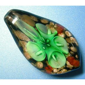 Mixcolor Lampwork Glass Pendant With Inner Flower and Goldsand, 30x50-55mm