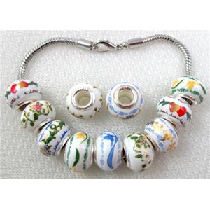 lampwork bead, mixed color, approx 14mm dia, 5.5mm hole
