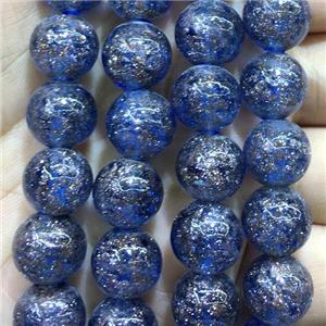 round blue Lampwork Glass Beads with goldsand, approx 8mm dia