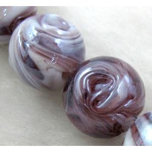 lampwork glass beads, round, purple, 14mm dia