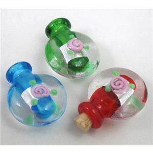 glass lampwork bottle pendant, mixed color, approx 16-27mm, 5mm hole