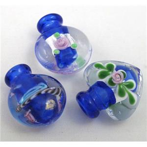 blue glass lampwork pendant, bottle, mixed shaped, approx 16-27mm, 5mm hole