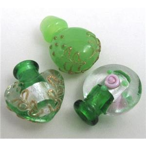 green glass lampwork bottle pendant, mixed shaped, approx 16-27mm, 5mm hole