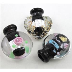 black glass lampwork bottle pendant, mixed shaped, approx 16-27mm, 5mm hole