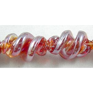 Red Handmade Plated with Color Twist Lampwork Beads, 12mm dia,20mm length,hole:1.5mm,20pcs per st