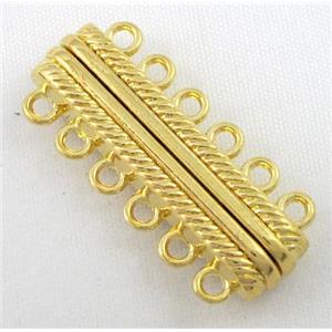Magnetic alloy connector clasp, gold plated, 6-rows, approx 14x33mm, 6 hole per tier