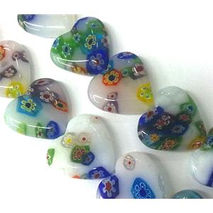 Millefiori glass bead, heart, mixed, 20mm wide, 20pcs per st