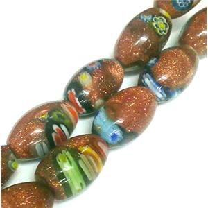 Millefiori glass bead with goldsand, barrel, mixed, 8x12mm, 33pcs per st