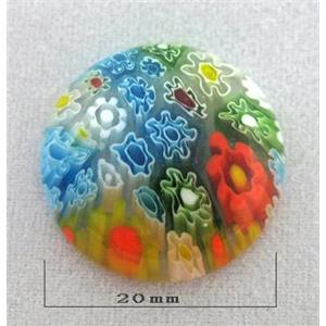 round Cabochon, Millefiori glass bead, multi-flower, flat-back, 20mm dia