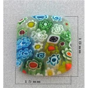 Cabochon, Millefiori glass bead, multi-flower, flat-back, 15x18mm