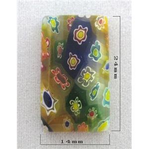rectangle Cabochon, Millefiori glass bead, multi-flower, flat-back, 14x24mm