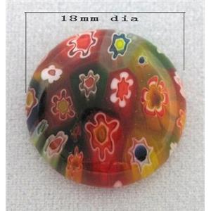 round Cabochon, Millefiori glass bead, multi-flower, flat-back, 18mm dia