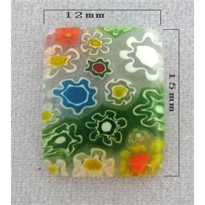 rectangle Cabochon, Millefiori glass bead, multi-flower, flat-back, 12x15mm