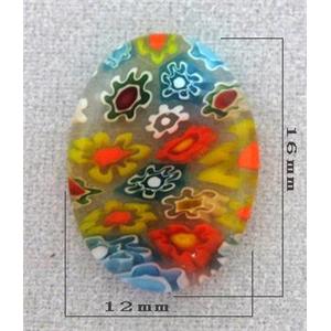 oval Cabochon, Millefiori glass beads, multi-flower, flat-back, 12x16mm