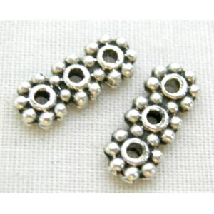 Tibetan Silver Spacers Bars Non-Nickel, 4.3x10.5mm, 3 hole ,hole:1mm
